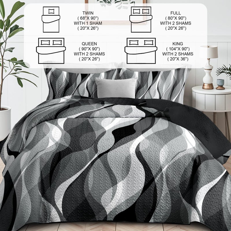 weesire Classic Line Pattern Bedding Quilt Queen Size Modern Grey Black and White Stripe Quilt with 2 Shams  Gray and White Comforter Sets Lightweight Breathable Bedspreads Coverlet  90''x96'' - Image 3